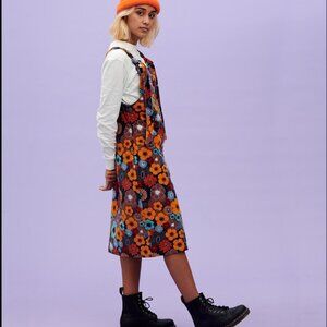 Lucy & Yak Freyja Corduroy Floral Print 70s Dawn Print Jumper Midi Dress